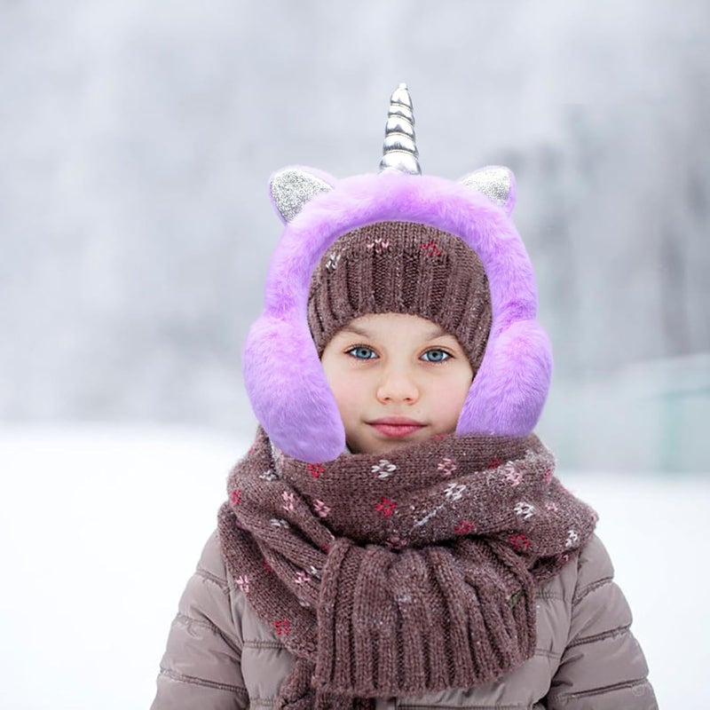 GSFY Ear Muffs Gloves Set for Kids Girls Adjustable Winter Sequin Faux Fur Windproof Warm Ear Warmer Outdoor - Image 5